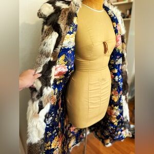 Long vintage fur coat (rabbit) professionally re-lined with heavy silk